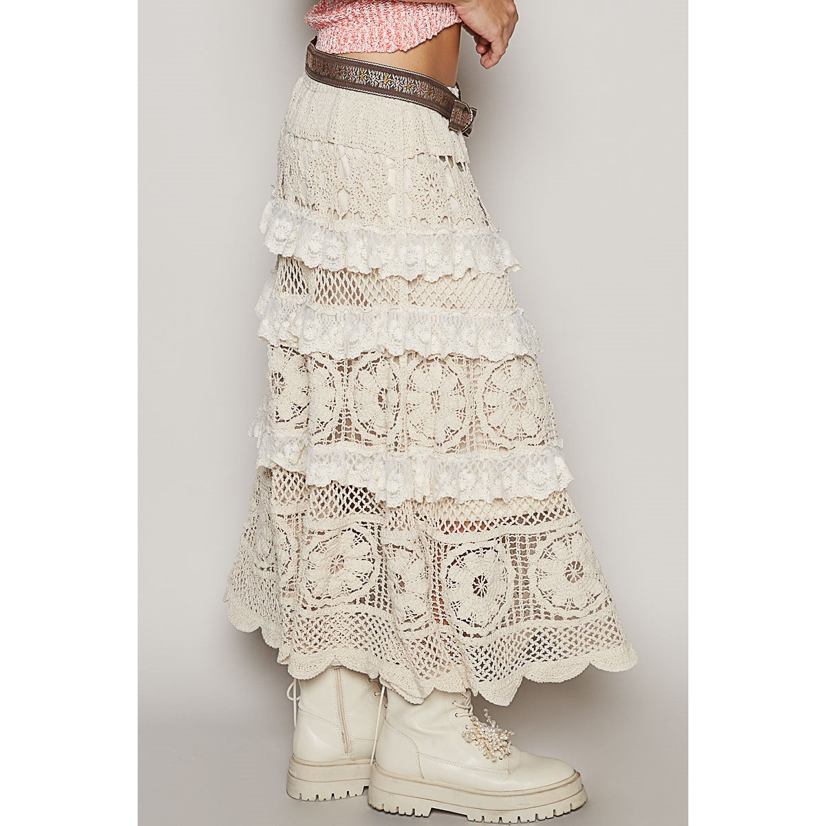 POL Crochet Skirt with Lace Ruffle