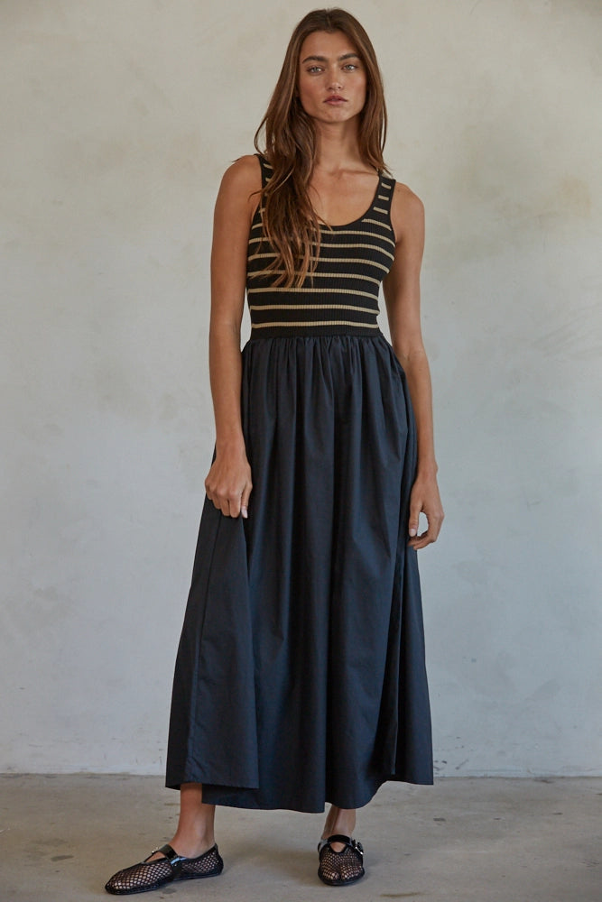 By Together Striped Ribbed Bodice Dress
