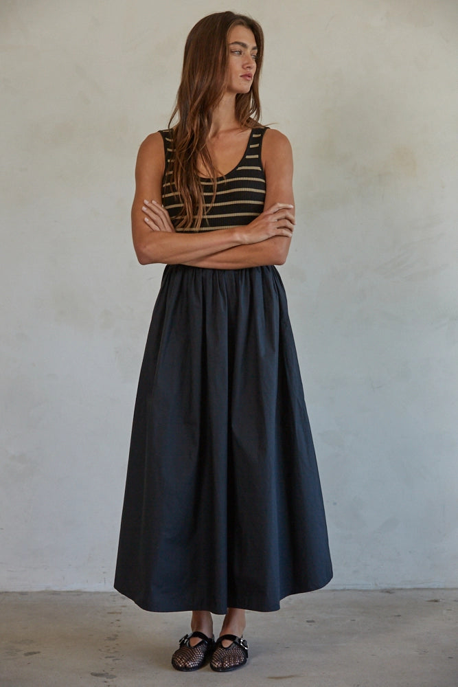 By Together Striped Ribbed Bodice Dress