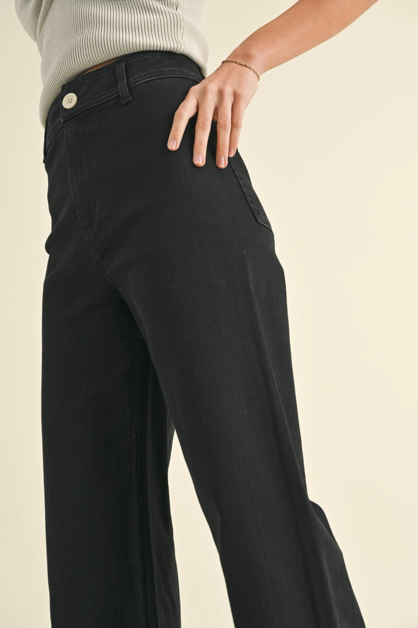 MIOU MUSE Black Straight Leg Denim Pants