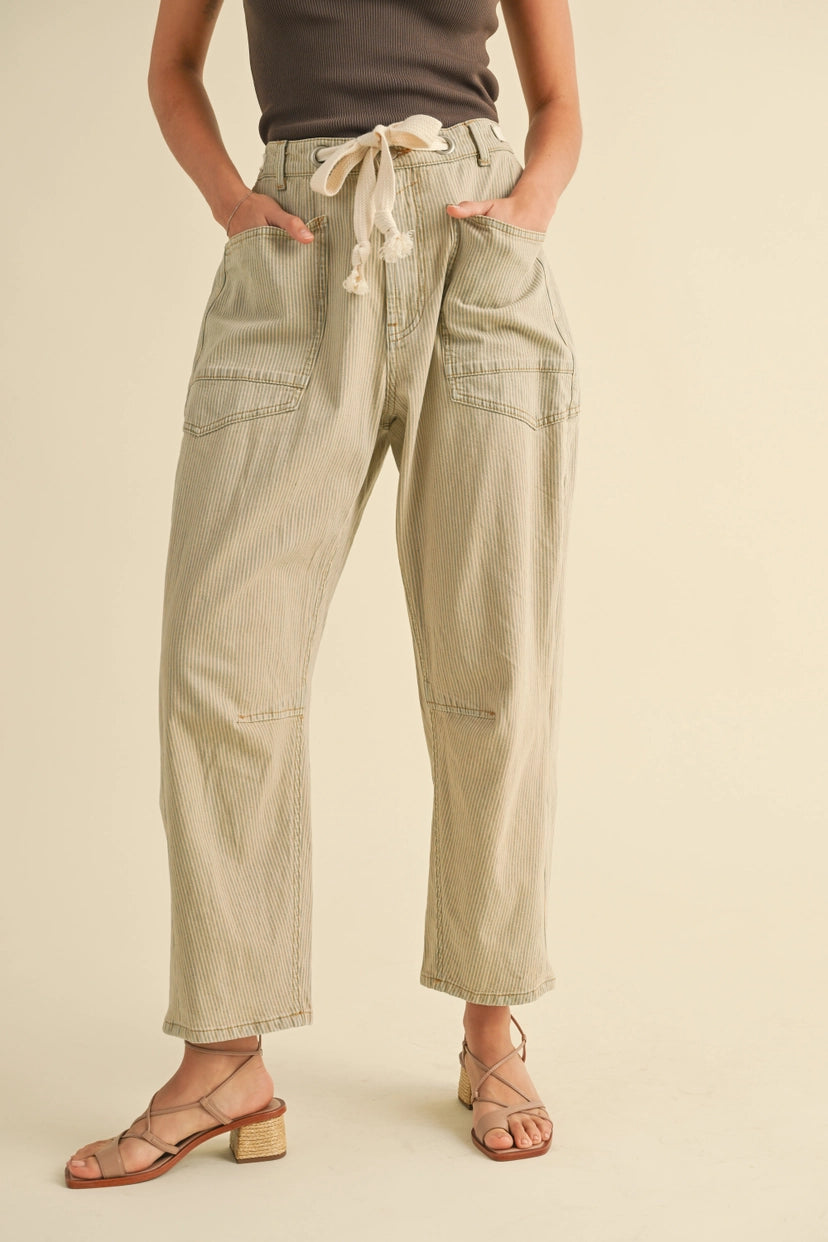 MIOU MUSE Cotton Pin Stripe Tie Pants