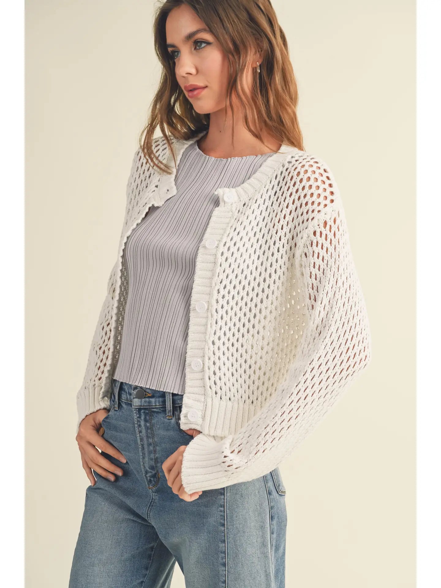 MIOU MUSE Open Knit Crochet Cardigan