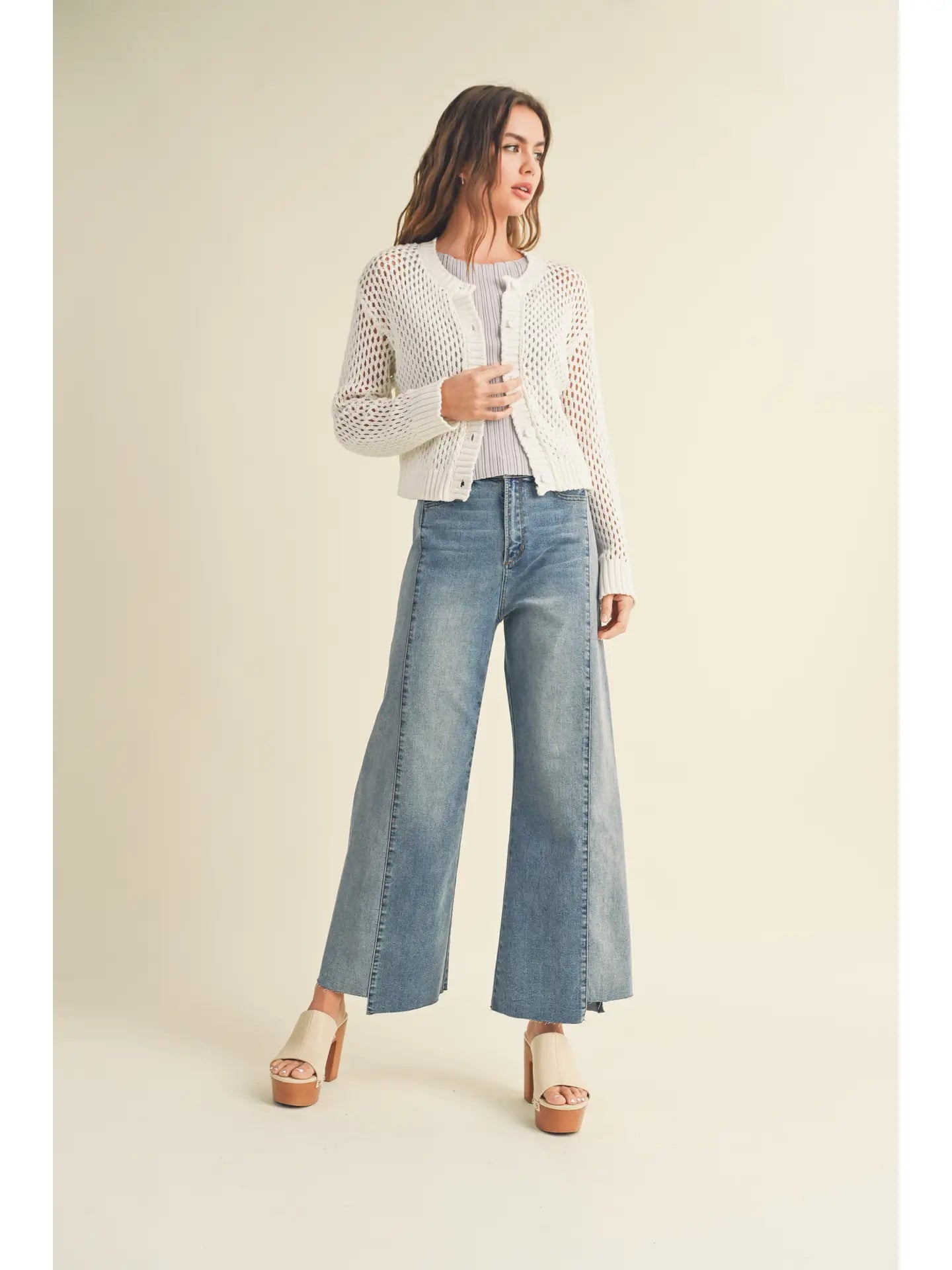MIOU MUSE Open Knit Crochet Cardigan