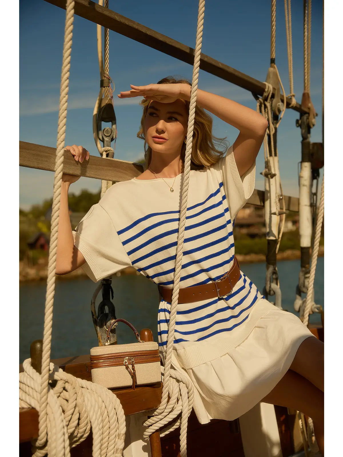 GILLI Nautical Striped Drop Waist Dress