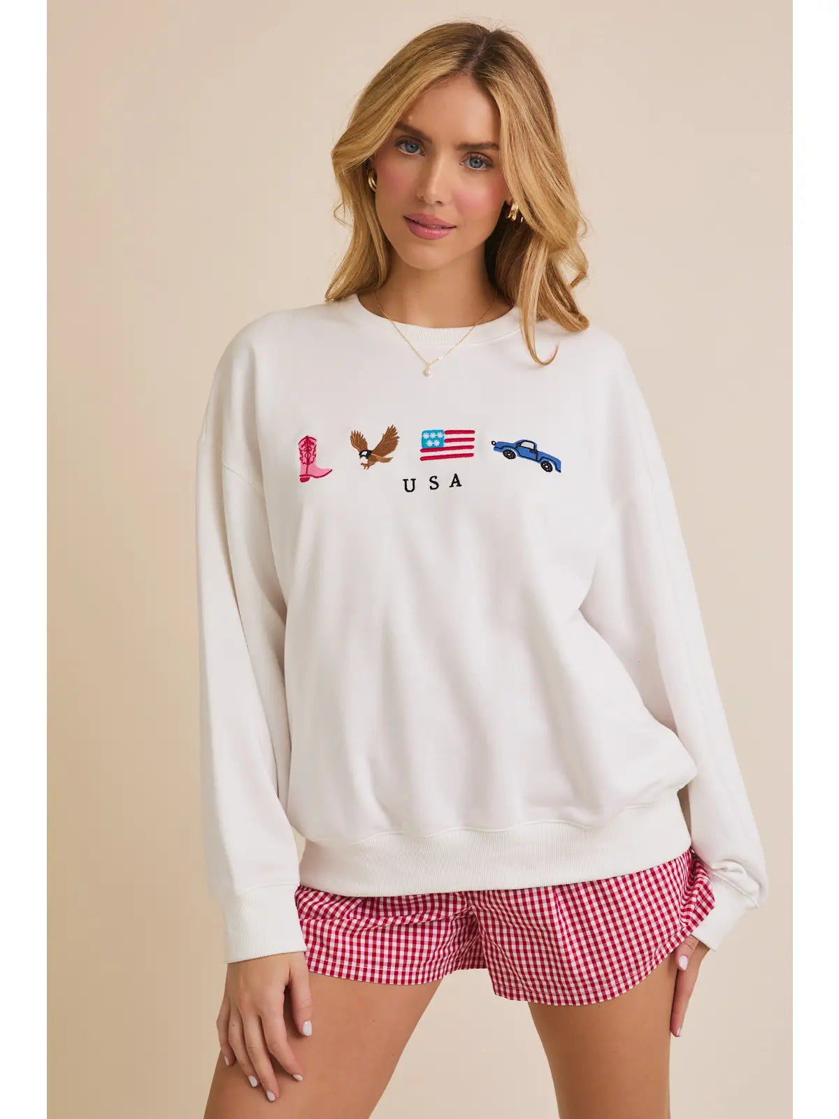 GILLI USA Embroidered Crew Neck