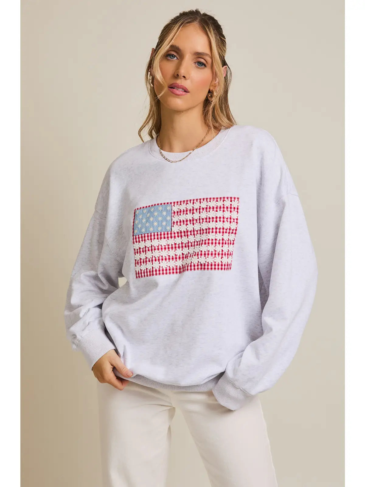 GILLI Floral American Flag Crew Neck