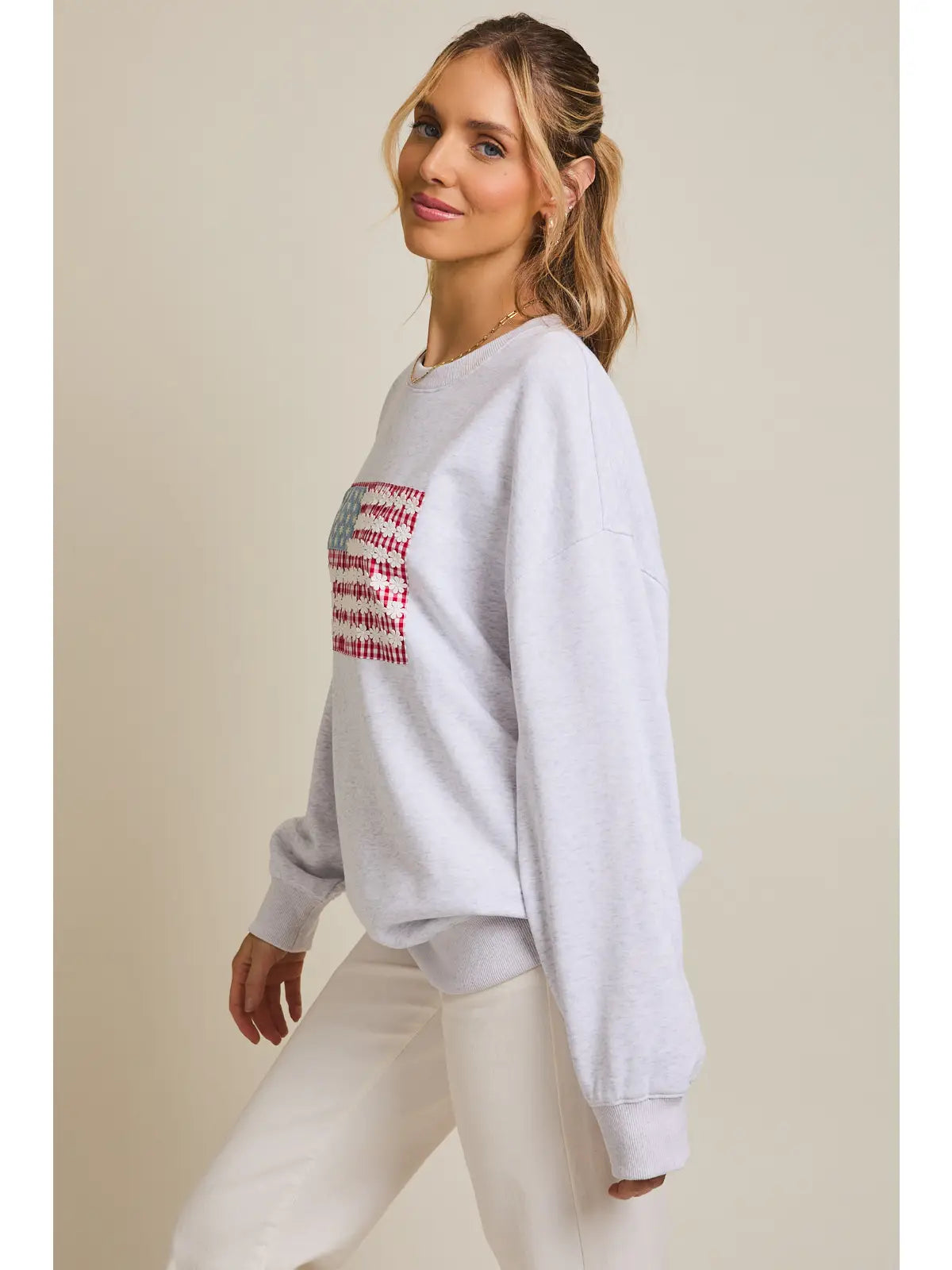 GILLI Floral American Flag Crew Neck