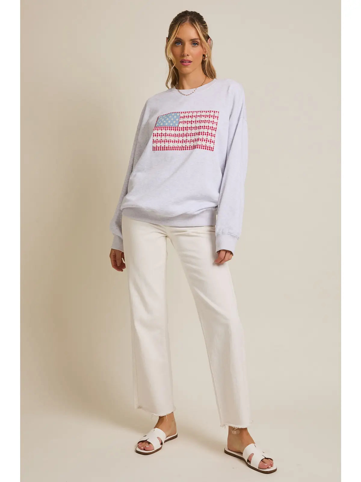 GILLI Floral American Flag Crew Neck
