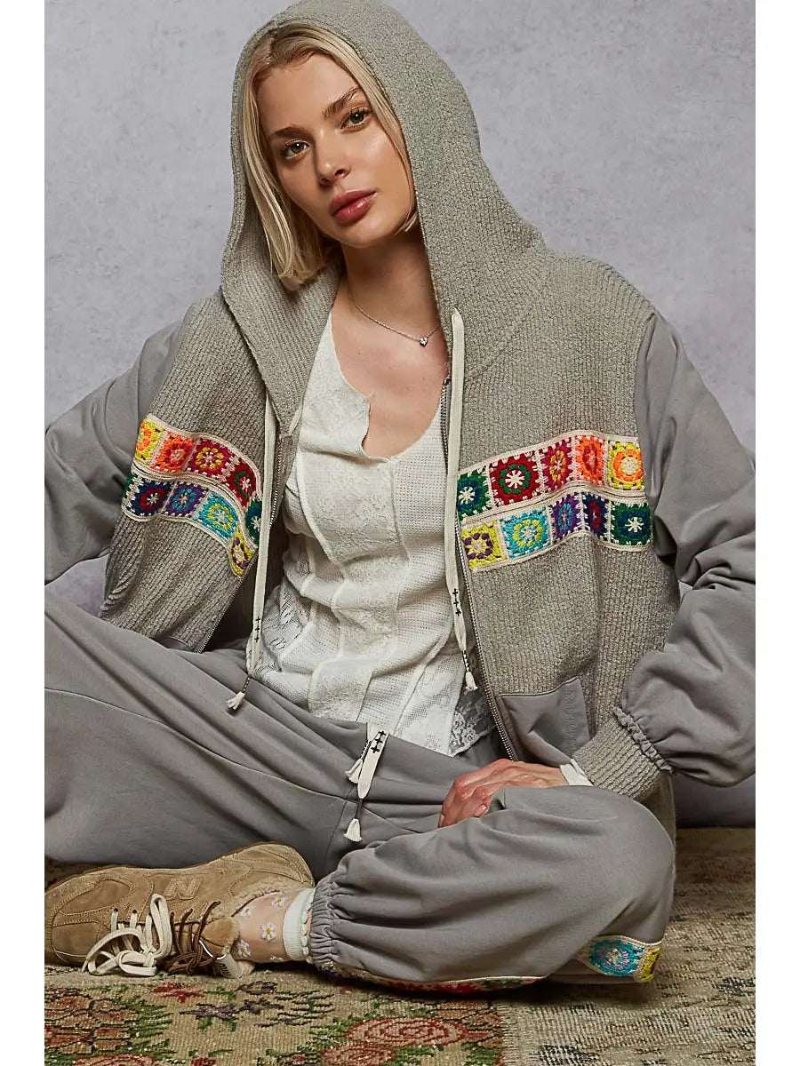 POL Grap Zip Hoodie with Mini Granny Squares