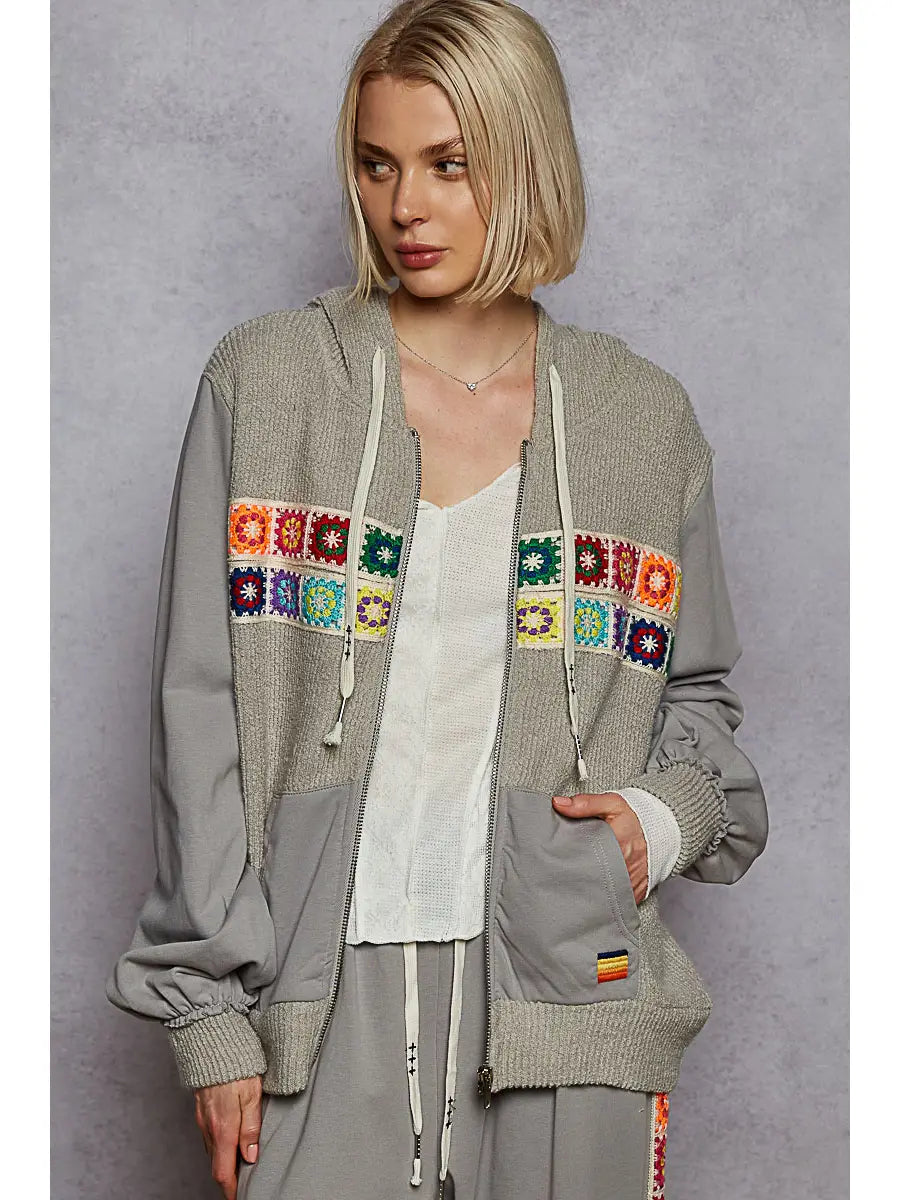 POL Grap Zip Hoodie with Mini Granny Squares