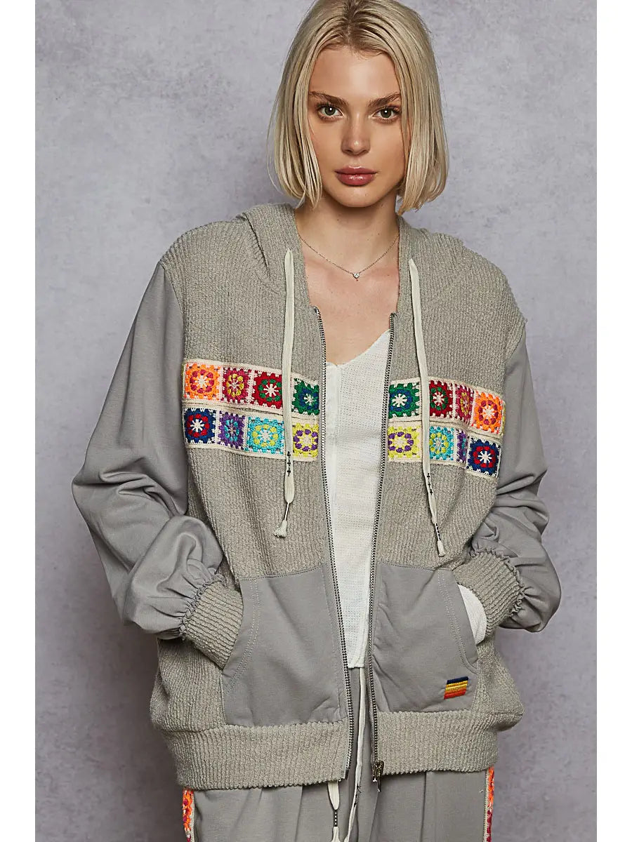 POL Grap Zip Hoodie with Mini Granny Squares