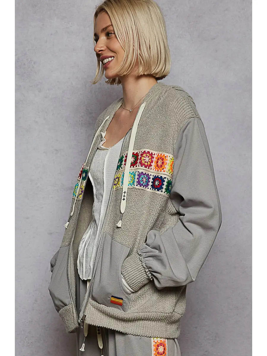 POL Grap Zip Hoodie with Mini Granny Squares
