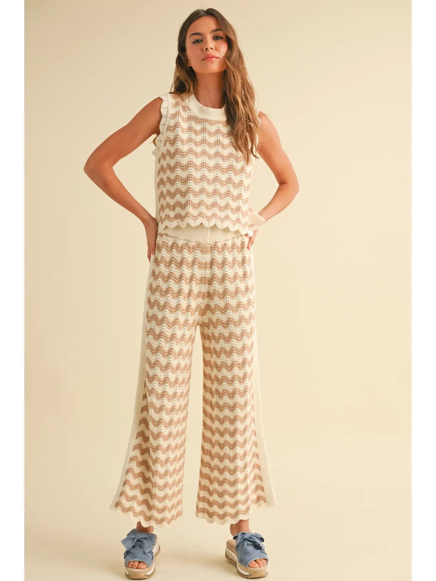 MIOU MUSE Zig Zag Crochet Set Pants