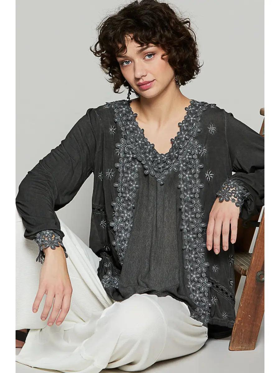 POL Floral Lace Boho Blouse