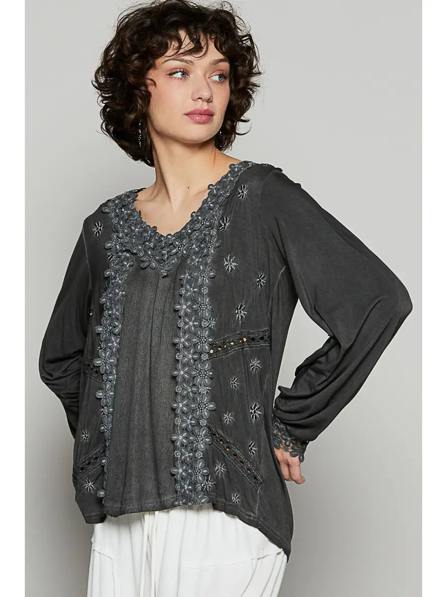 POL Floral Lace Boho Blouse