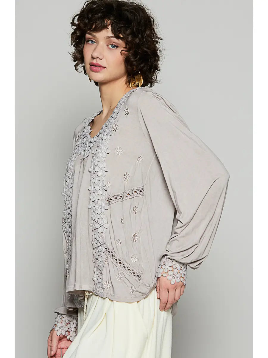 POL Floral Lace Boho Blouse