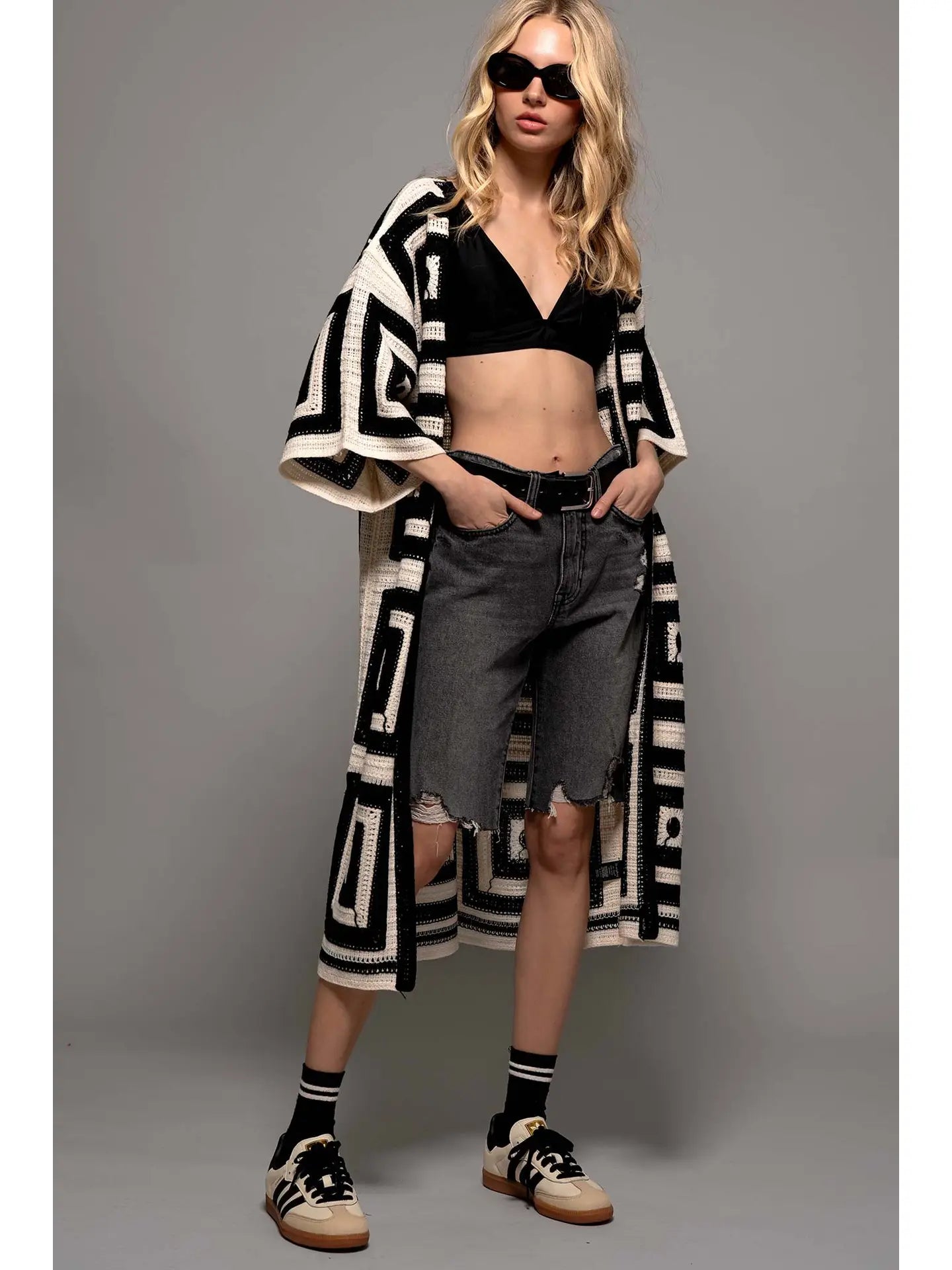 Do Everything In Love Black & White Open Cardigan