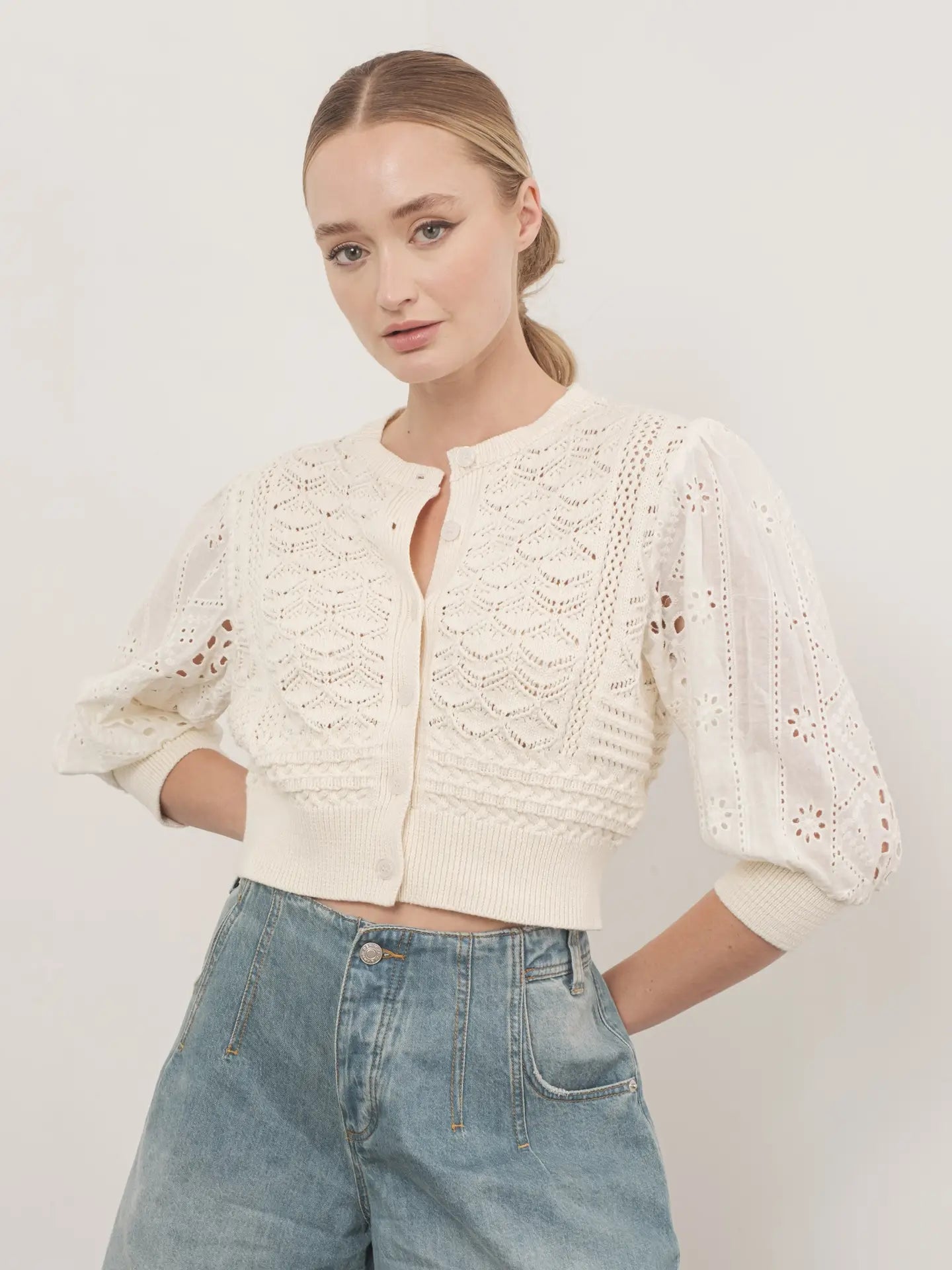 Aaron & Amber Mixed Fabric Cardigan