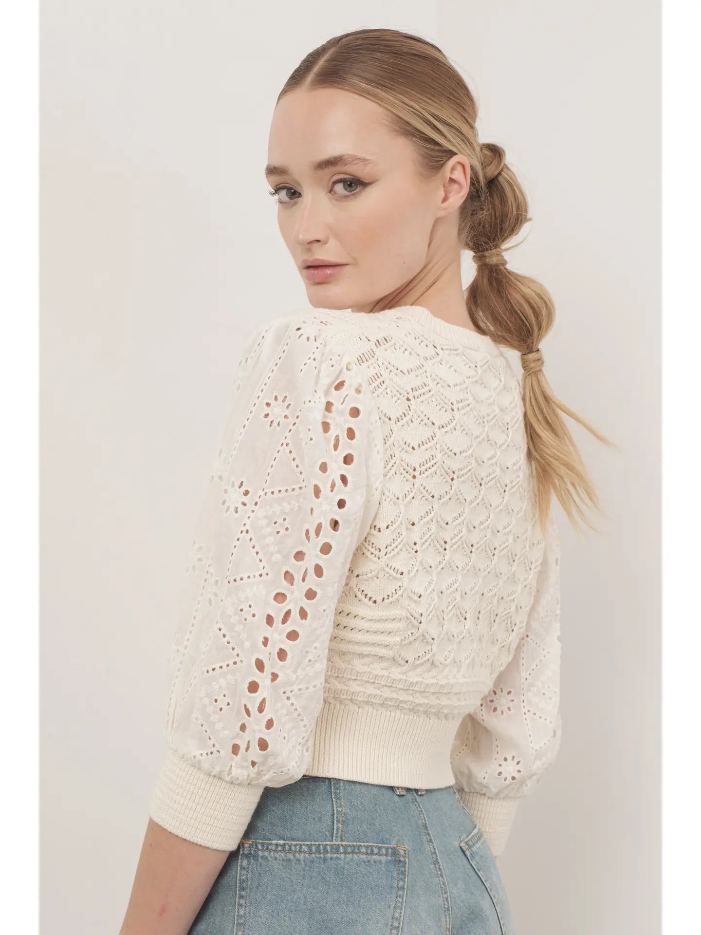 Aaron & Amber Mixed Fabric Cardigan