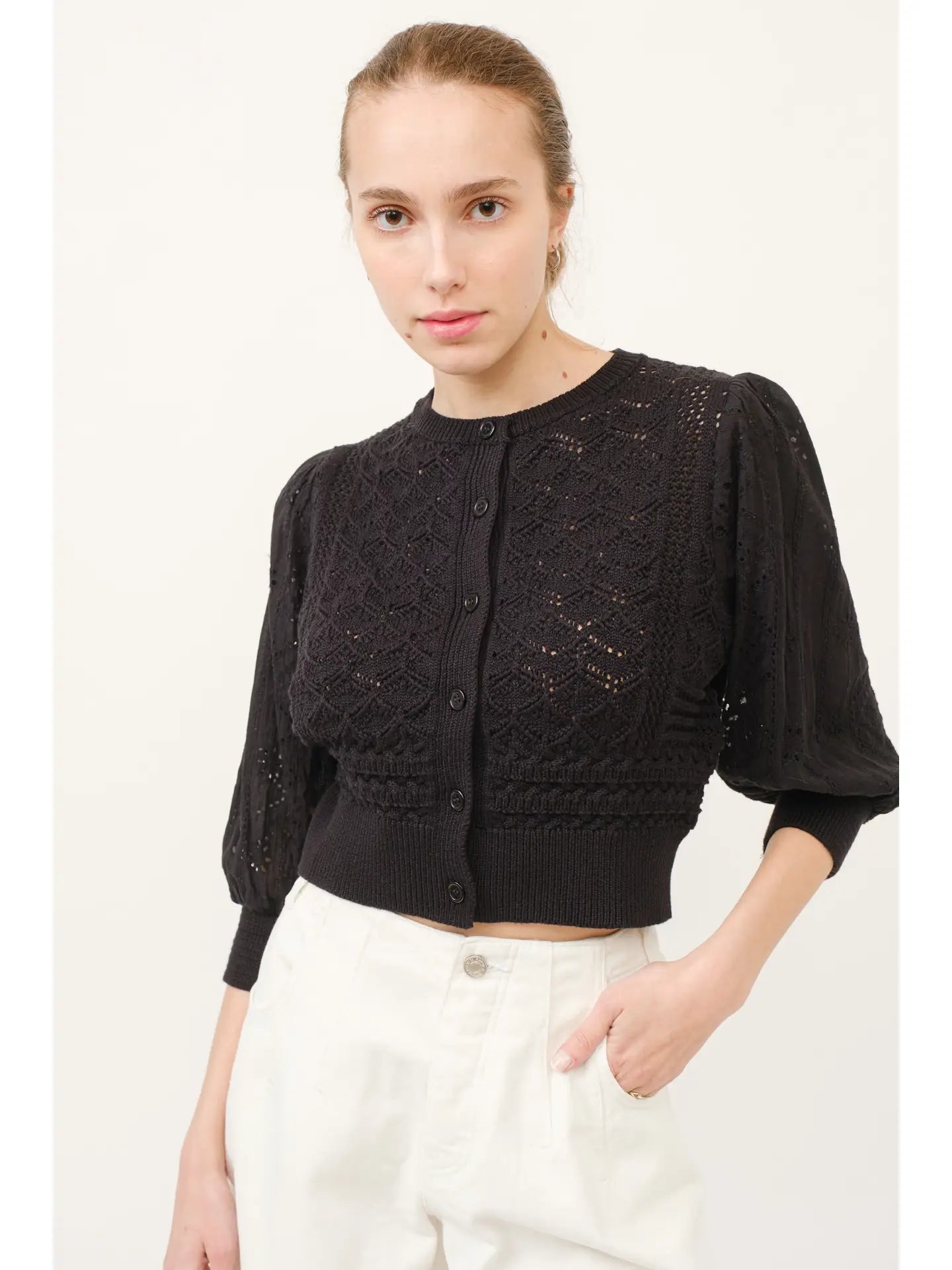 Aaron & Amber Mixed Fabric Cardigan
