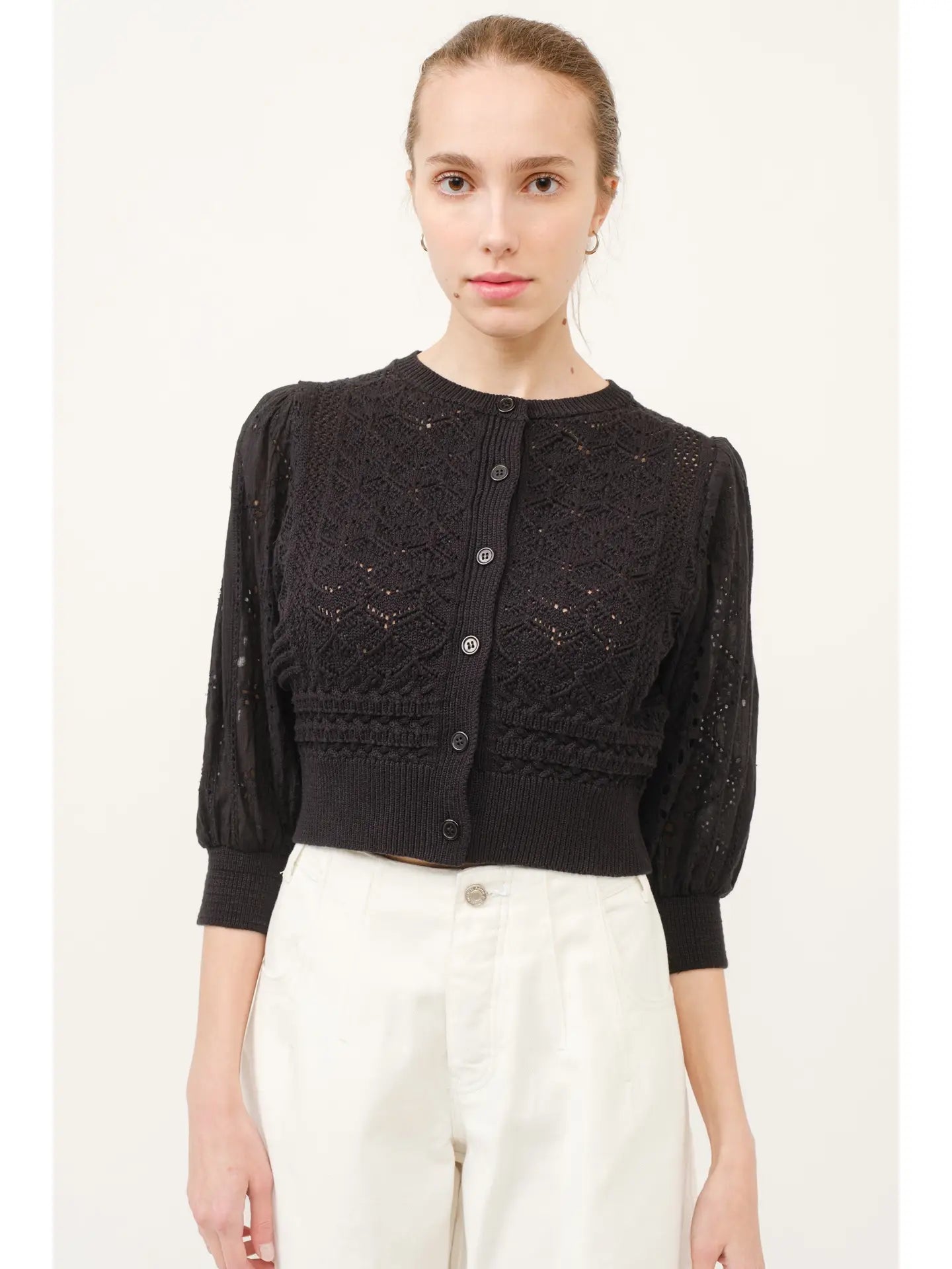 Aaron & Amber Mixed Fabric Cardigan