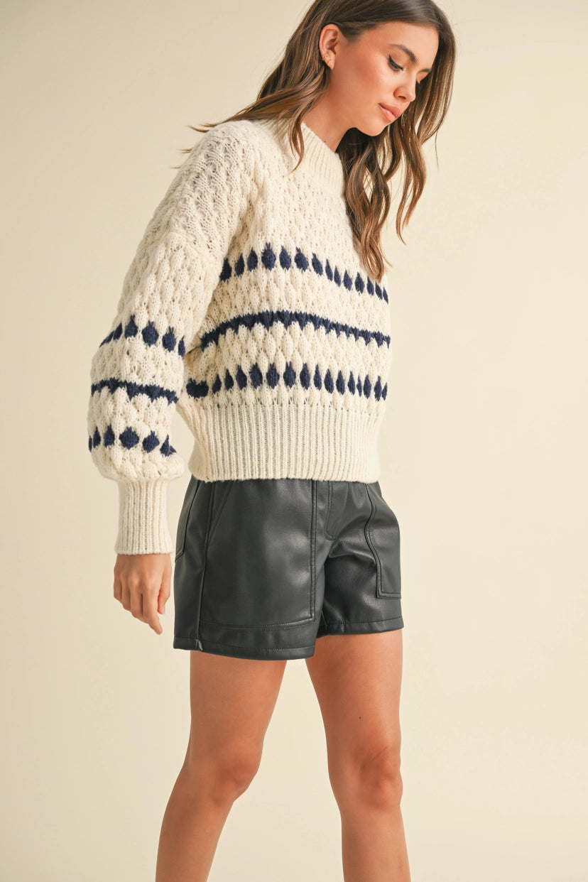 MIOU MUSE Striped Sweater with Cinched Waist