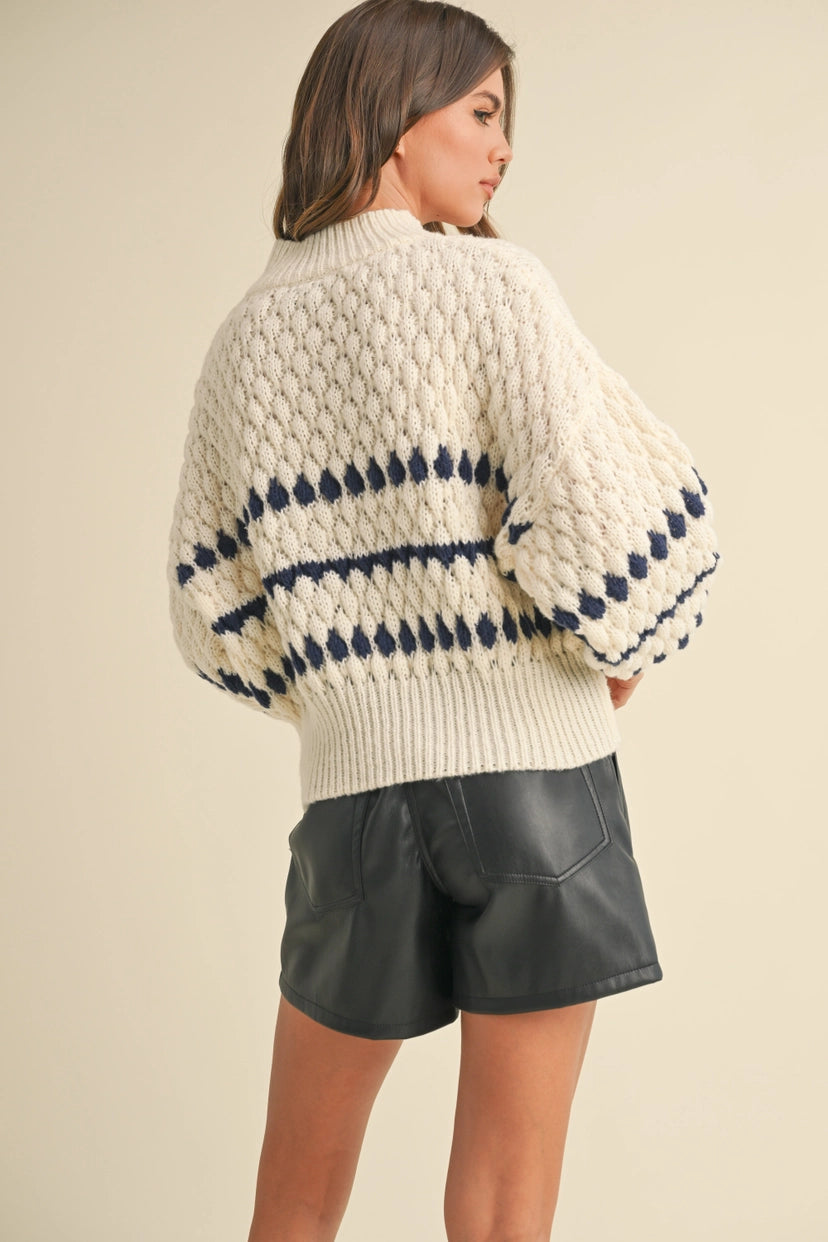 MIOU MUSE Striped Sweater with Cinched Waist