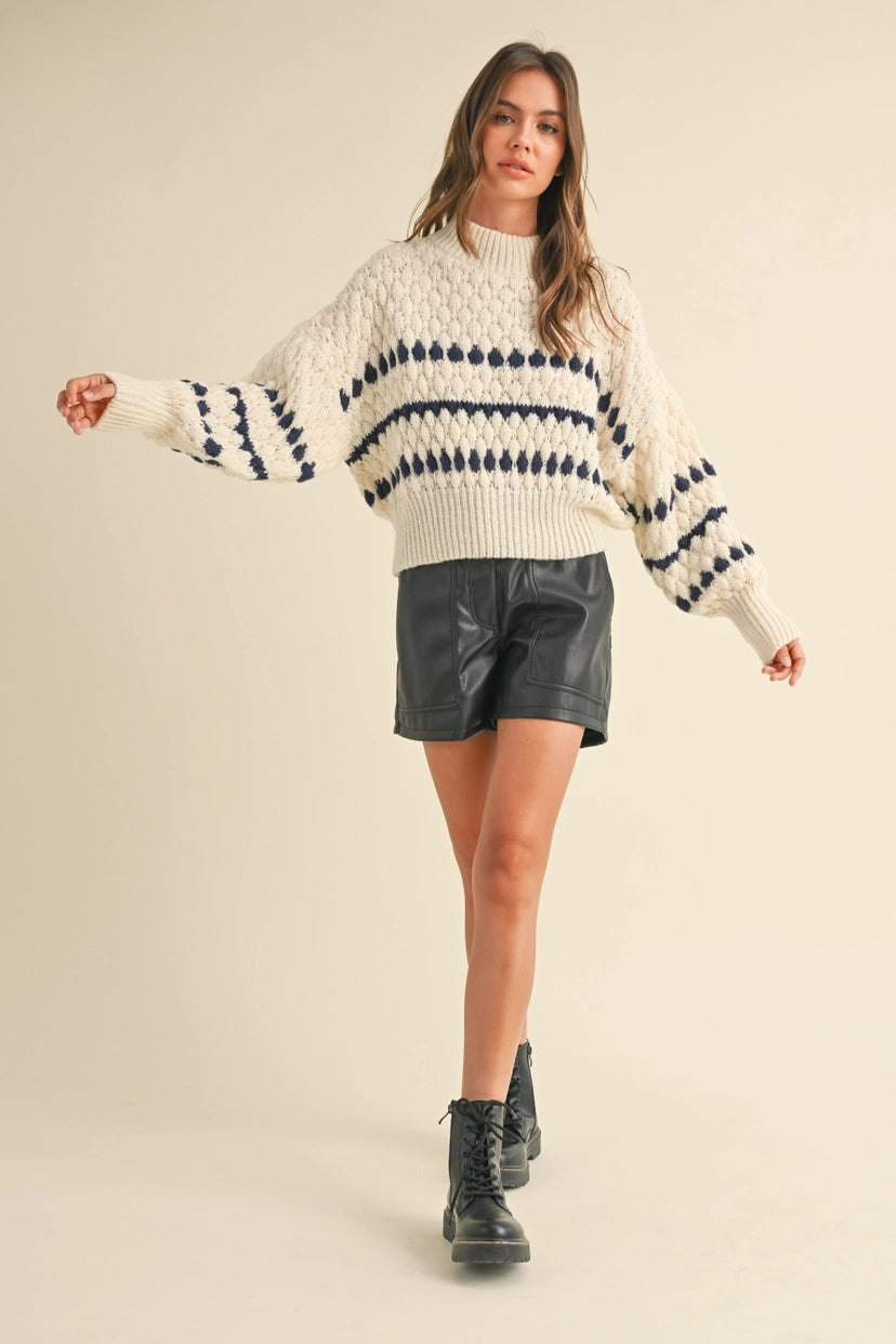 MIOU MUSE Striped Sweater with Cinched Waist
