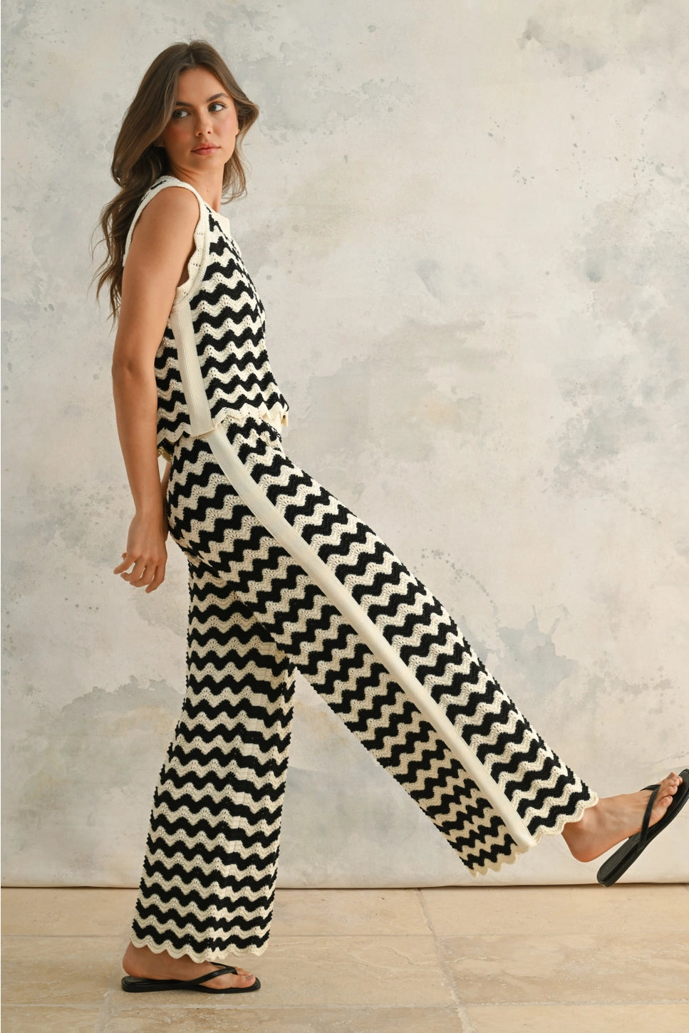 MIOU MUSE Zig Zag Crochet Set Pants
