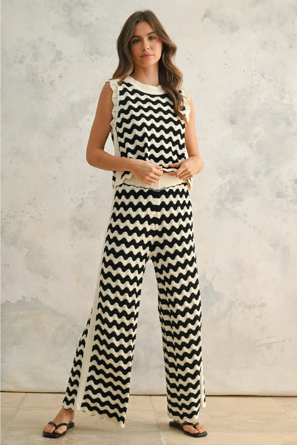 MIOU MUSE Zig Zag Crochet Set Pants