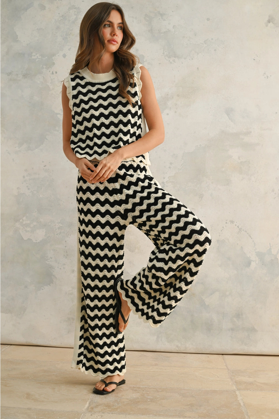MIOU MUSE Zig Zag Crochet Set Pants