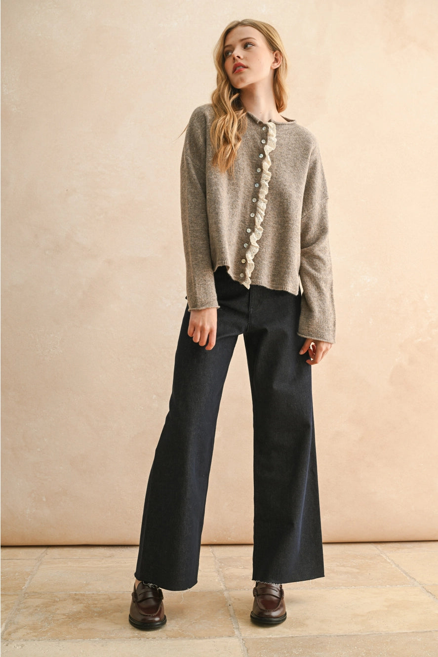 MIOU MUSE Cardigan with Lace Detail