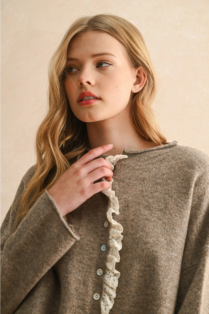 MIOU MUSE Cardigan with Lace Detail