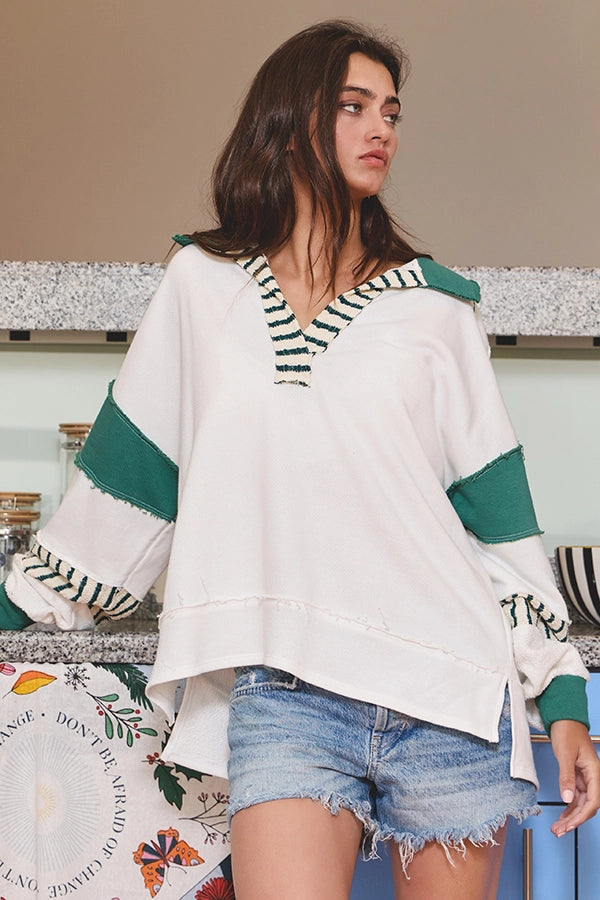 BUCKETLIST Terry Knit Color-Block Collared Shirt