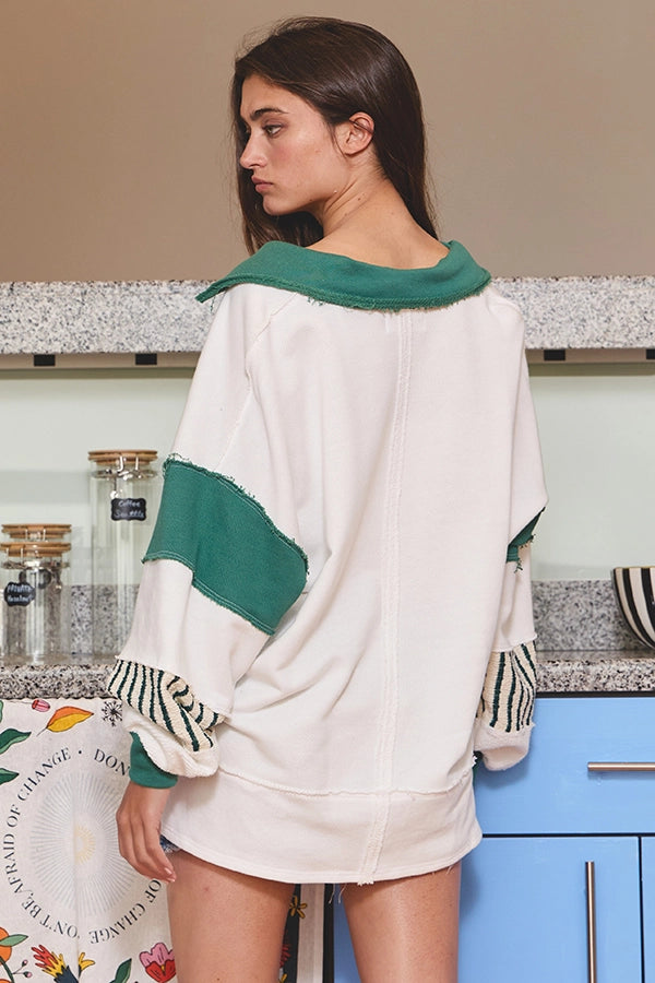 BUCKETLIST Terry Knit Color-Block Collared Shirt