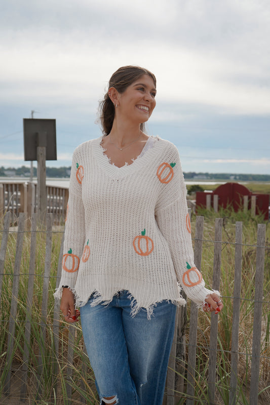 Mello. Distressed Pumpkin Sweater