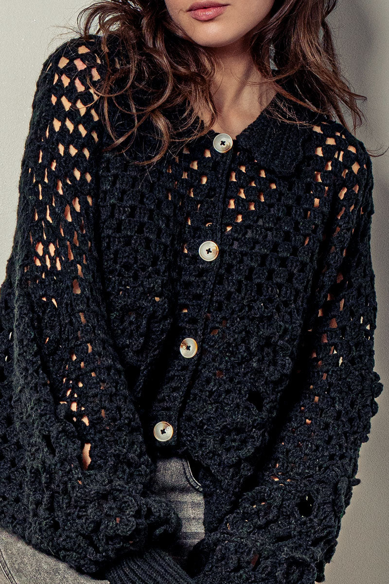 Urban Daizy Floral Crochet Button Up Sweater