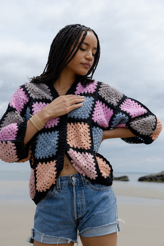 SAACHI Modern Pastel Crochet Granny Square Short Jacket