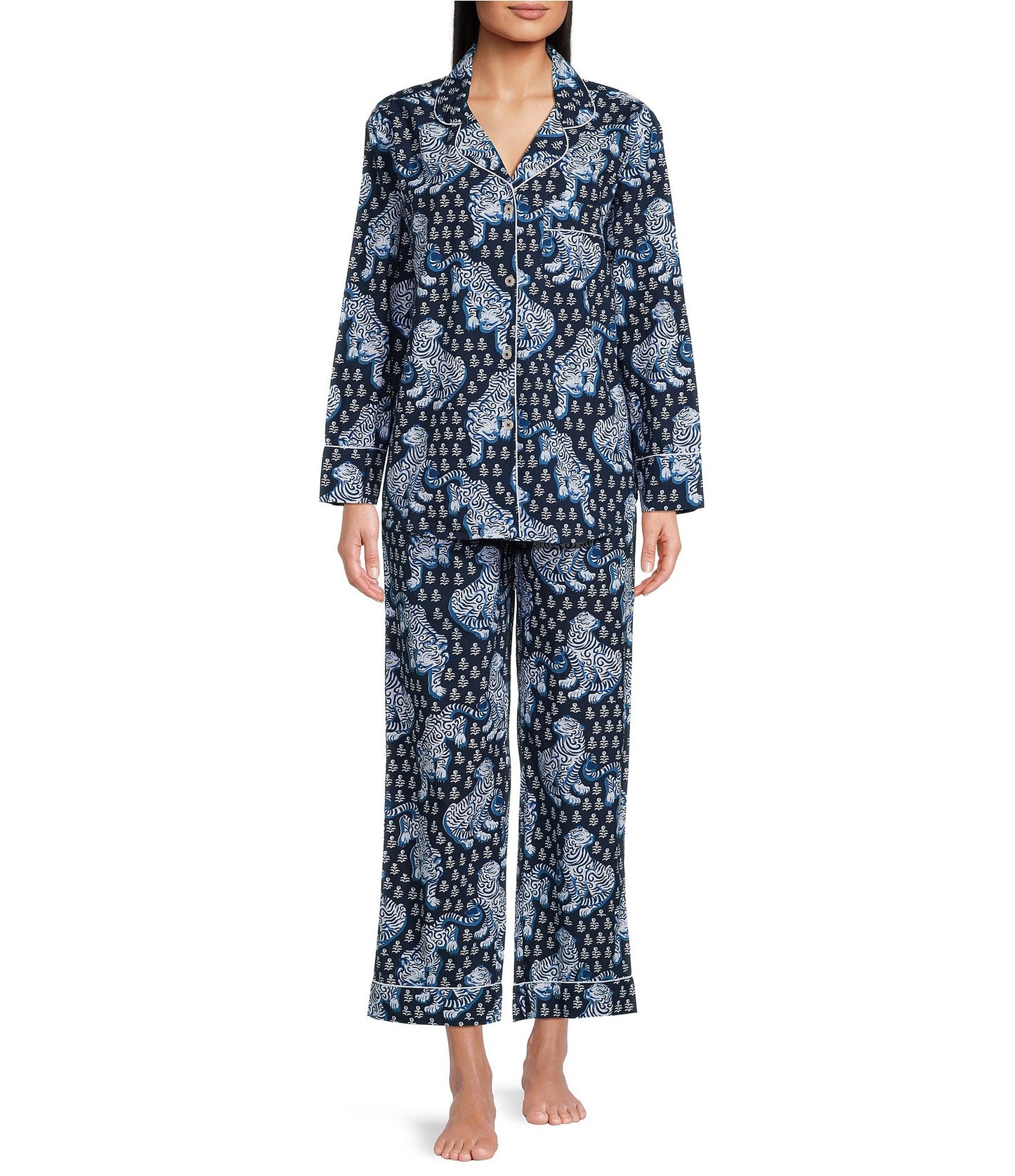 Printfresh Navy Tiger Queen Long Pajama Set