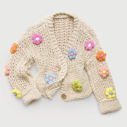 SAACHI Knitted Floral Appliqué Cardigan with Buttons