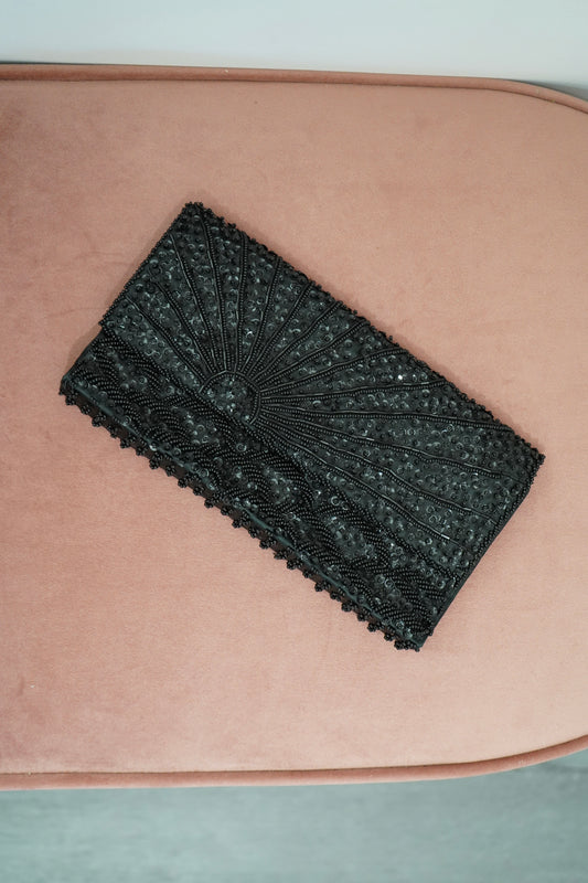 Vintage Black Beaded Clutch