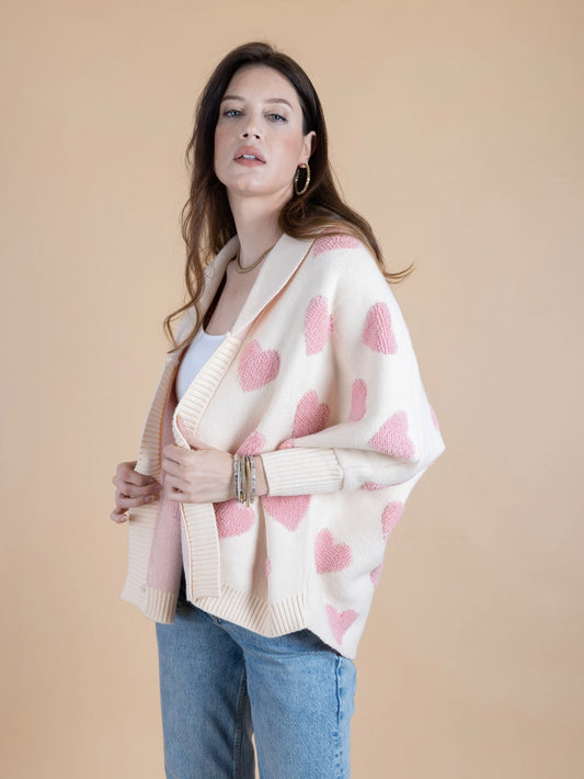 SAACHI Ribbed Knit Heart Cardigan