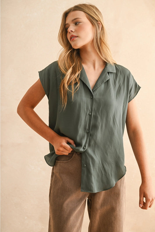 MIOU MUSE Cap Sleeve Button Down