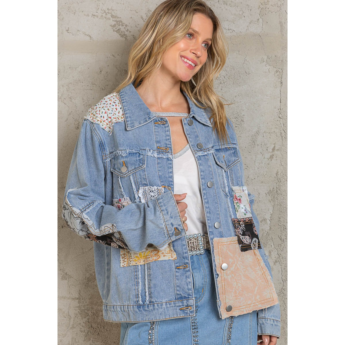 POL Patchwork Jean Jacket