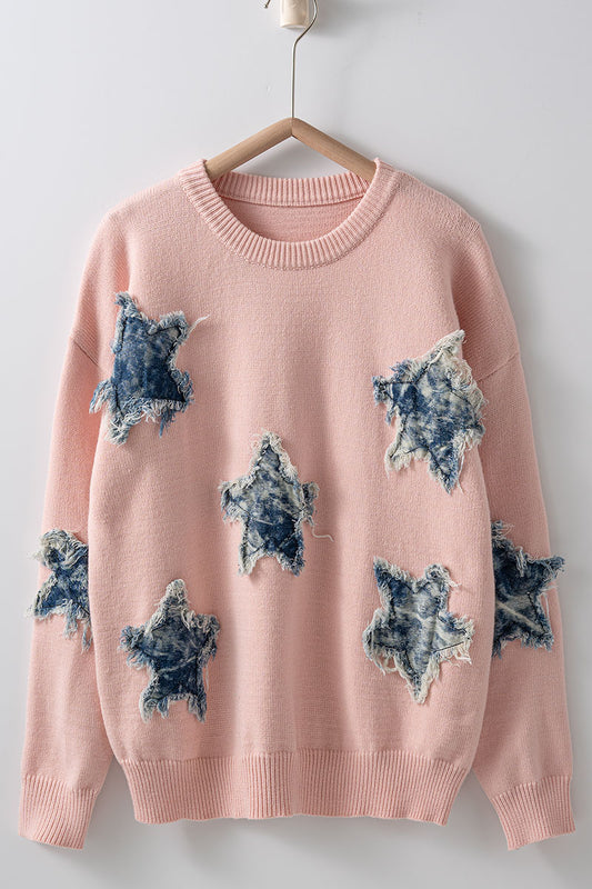 Urban Daizy Pink Sweater with Denim Stars