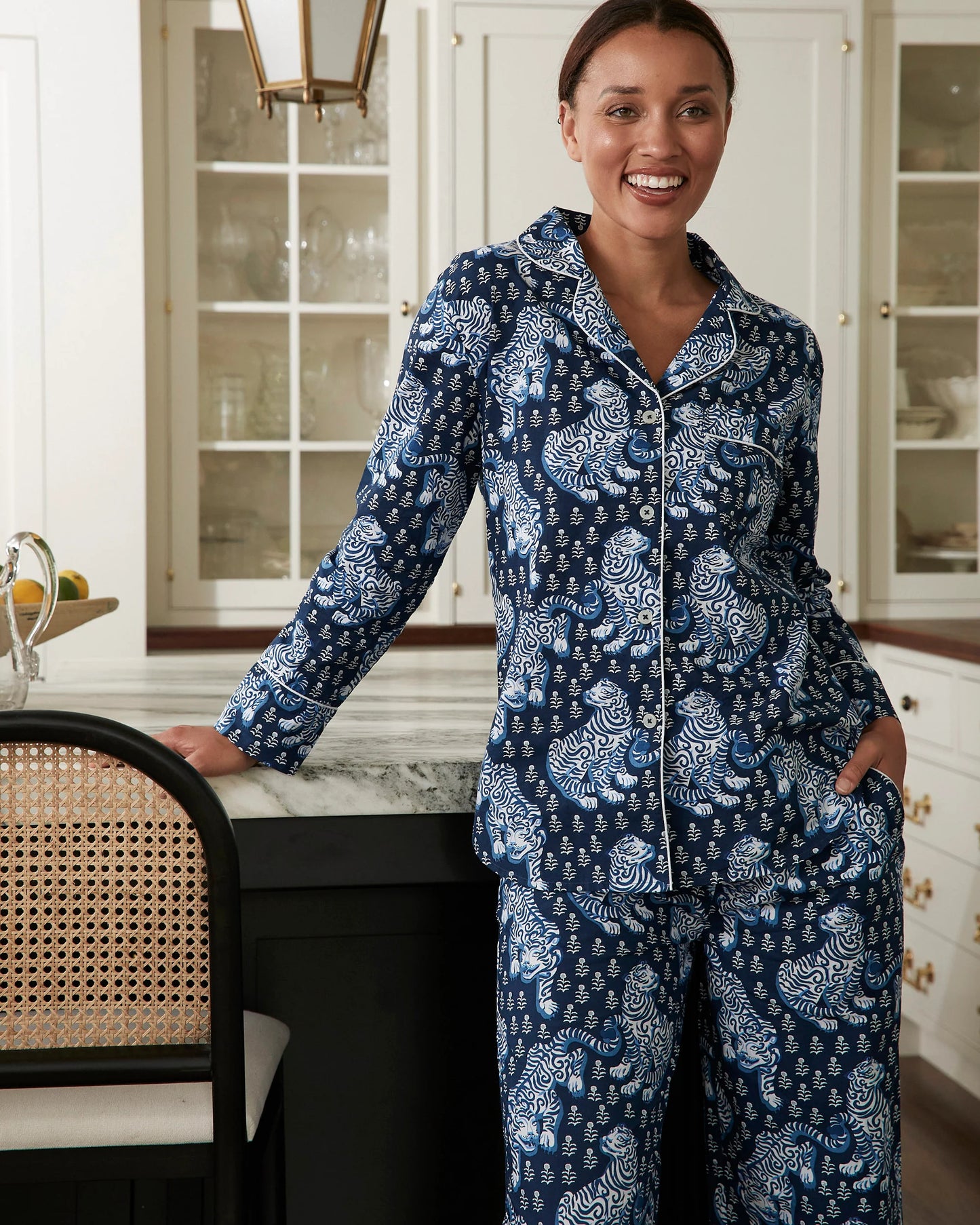 Printfresh Navy Tiger Queen Long Pajama Set