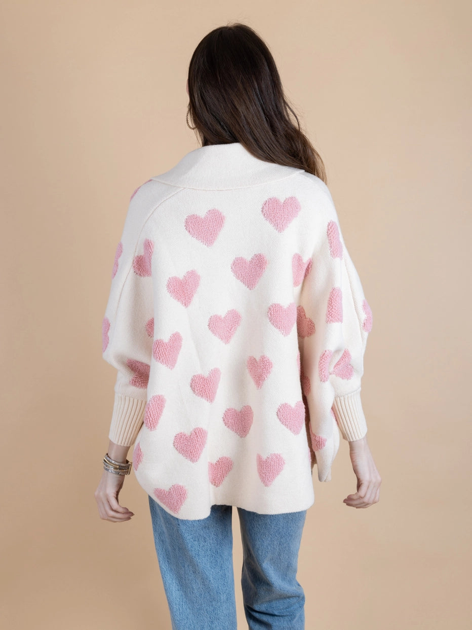 SAACHI Ribbed Knit Heart Cardigan