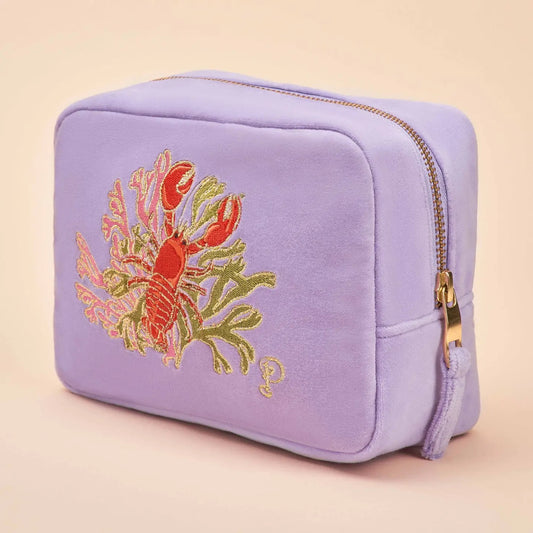 Powder Design Inc. Velvet Embroidered Make Up Bag- Lobster Buddies, Lavender