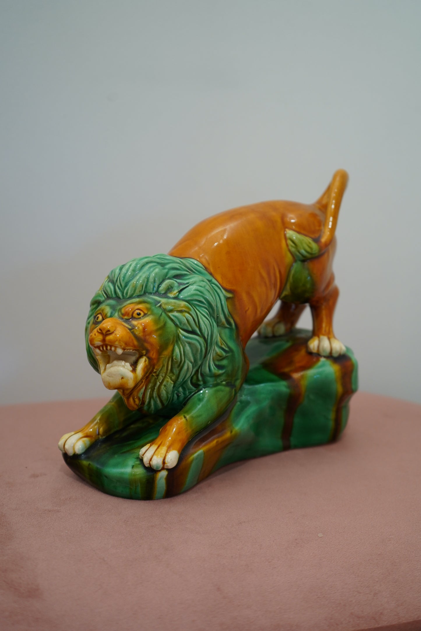 Vintage Orange & Green Ceramic Lion