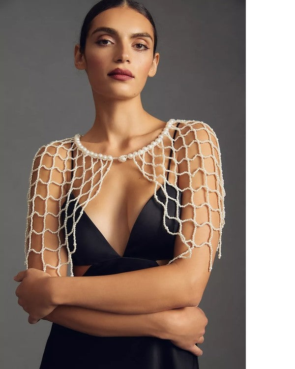 SAACHI Pearl Beaded Overlay Capelet